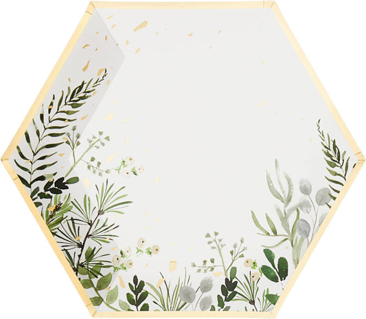 Secret Garden White Botanical Large Paper Plates - 8pk