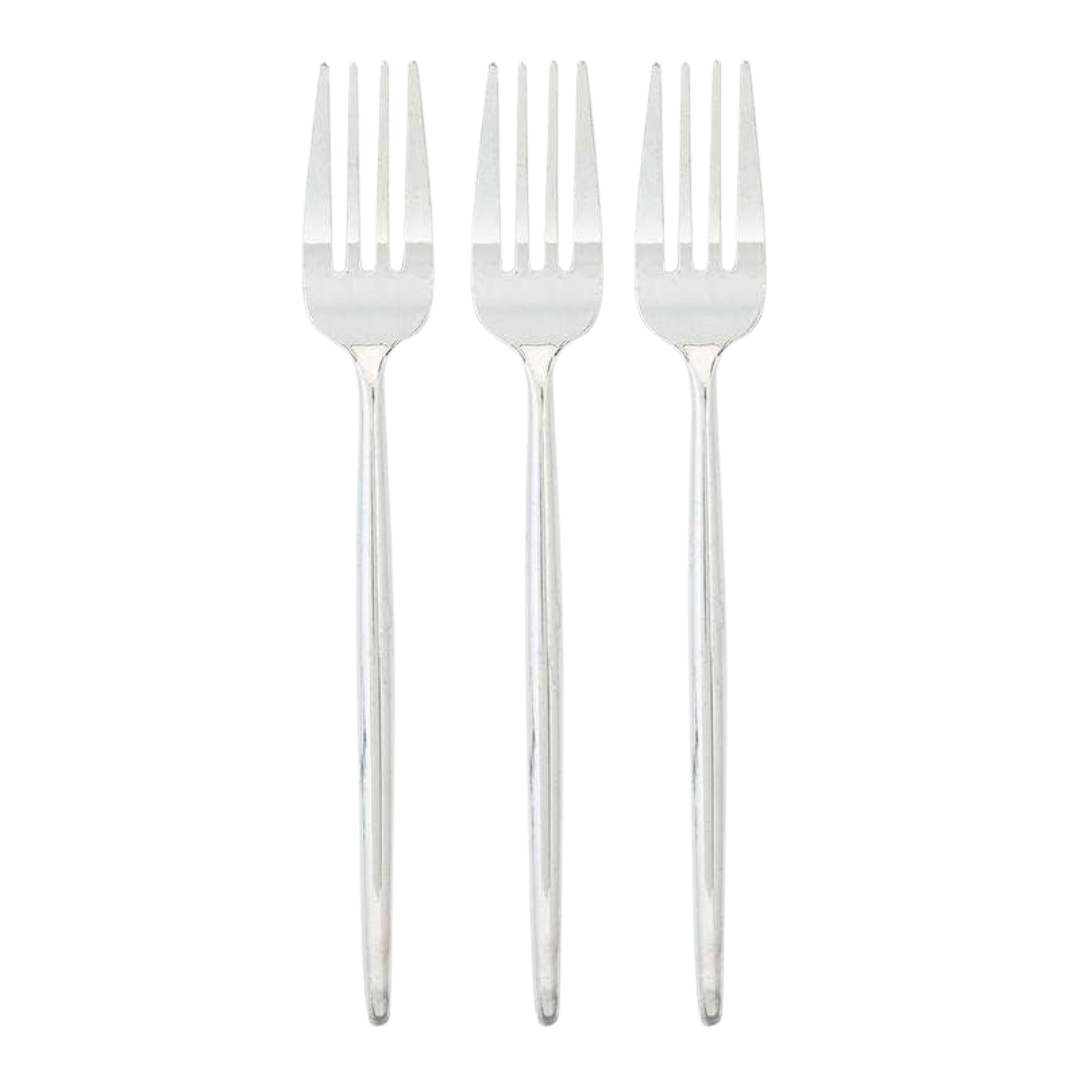 Chic Round Premium Plastic Silver Forks | 20 Pieces