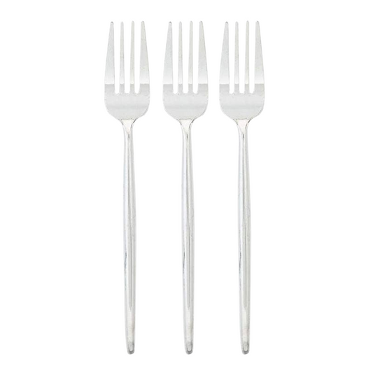 Chic Round Premium Plastic Silver Forks | 20 Pieces