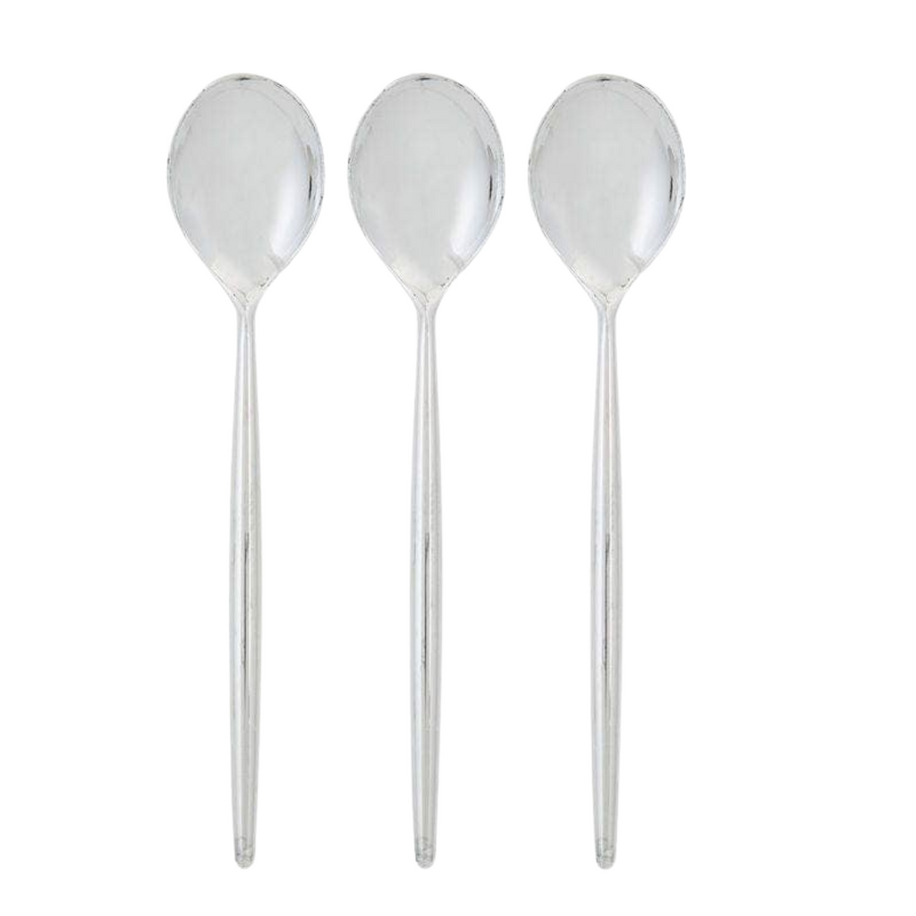 Chic Round Premium Plastic Silver Spoons | 20 Pieces