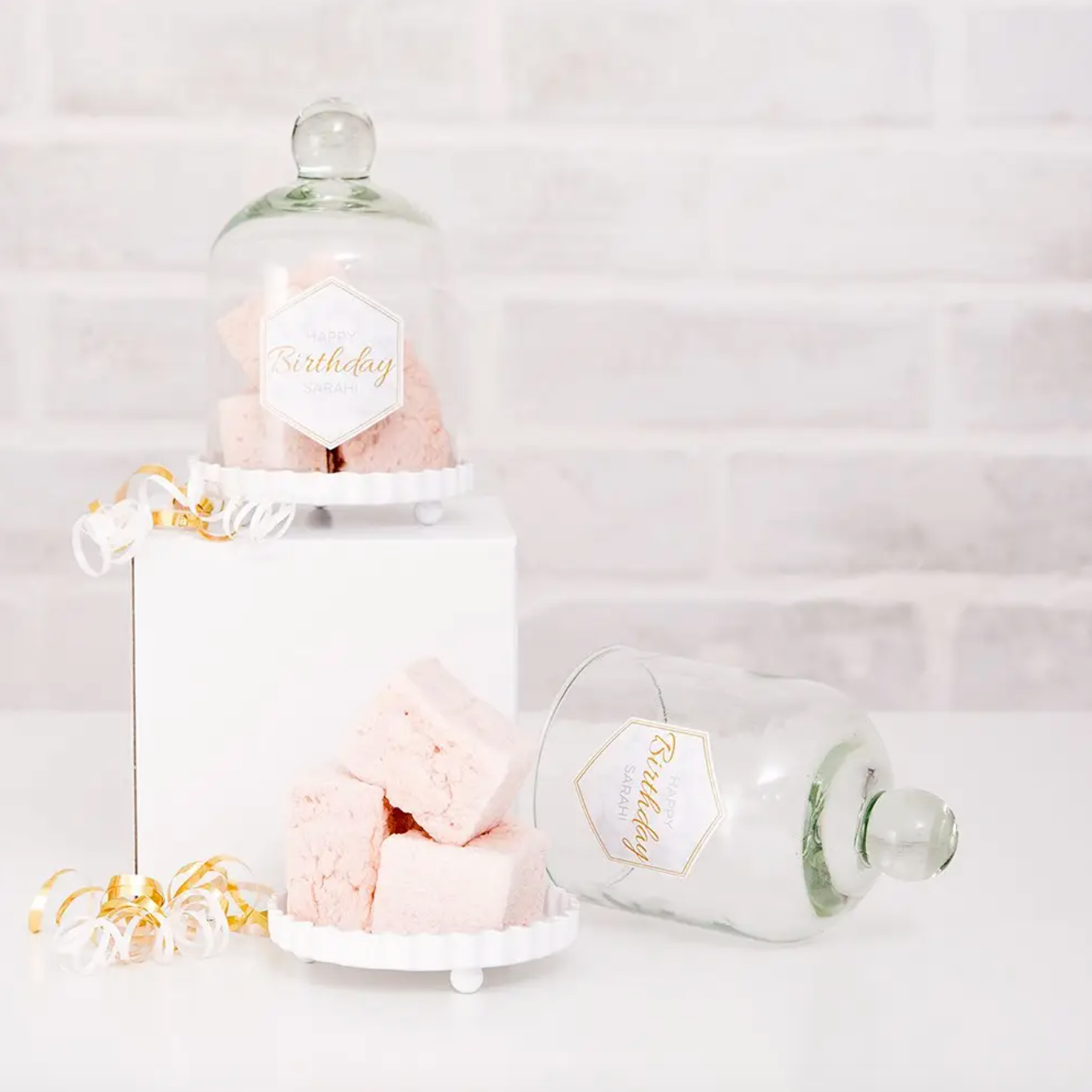 Small Glass Bell Jar With White Base Wedding / Party Favor - (4 pack)