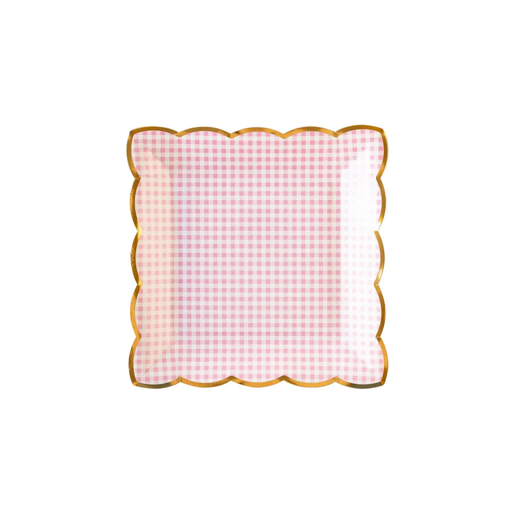 Pink Gingham Scalloped Party Plates