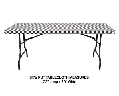 Black & White Checkered Fitted Plastic Table Cover