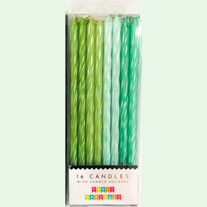 Green / Teal Ombre Pearl Spiral Tall Birthday Candle Set - 16pk