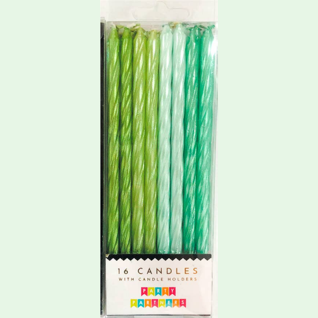 Green / Teal Ombre Pearl Spiral Tall Birthday Candle Set