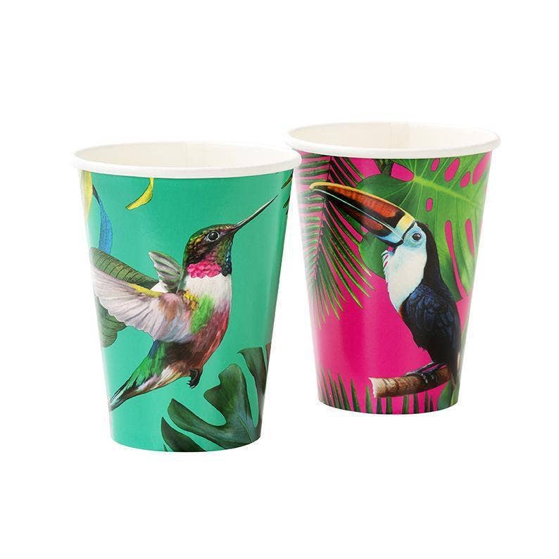 Tropical Bird Assorted Bright 12oz Paper Party Cups - 12pk