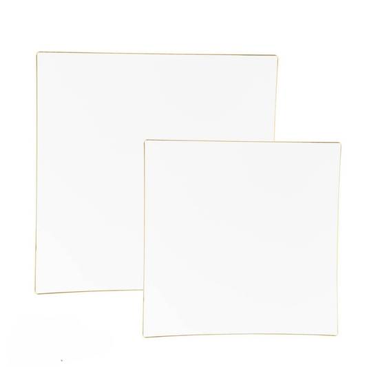 Elegant Square Coupe White & Gold Plastic Plates (2 size options) - 10pk