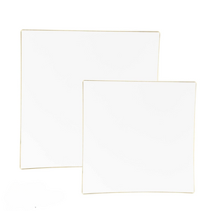 Elegant Square Coupe White • Gold Plastic Plates | 10 Pack - 8" or 10.5" size options