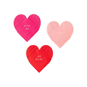 Shaped Conversation Heart Paper Napkin Set - Red / Pinks