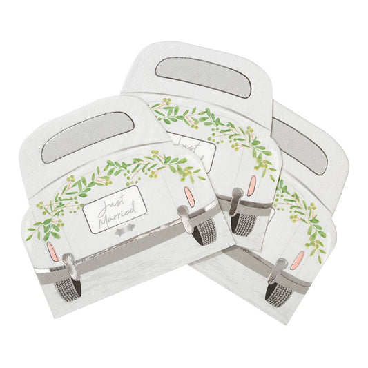 Botanical Bride 'Just Married' Car Shaped Paper Napkins - 16pk