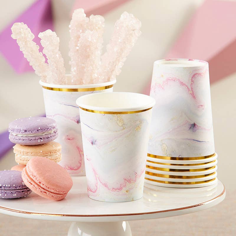 Whimsical Marbled 8 oz. Paper Cups (Set of 8)