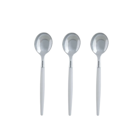 White Silver Plastic Mini Spoons - 20pk