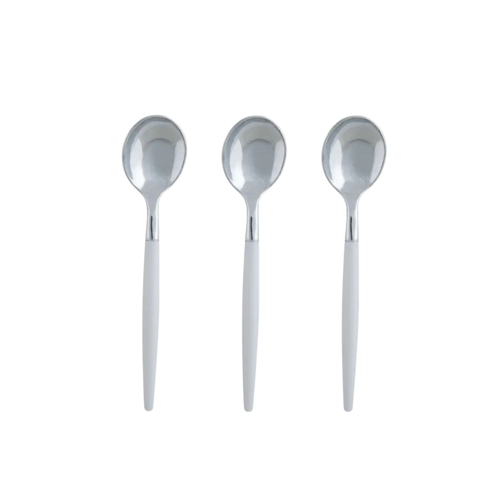 White Silver Plastic Mini Spoons | 20 Spoons