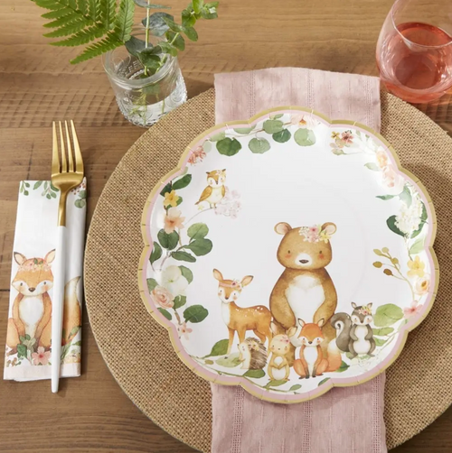 Pink Woodland Baby 7 in. Premium Paper Plates (Set of 16)