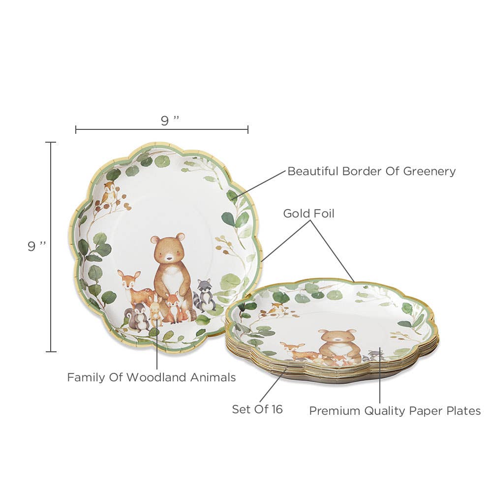 Woodland Animal Premium Large 9" Paper Plates - 16pk