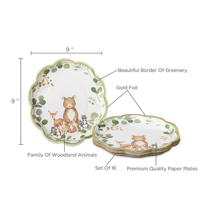 Woodland Animal Premium Large 9" Paper Plates - 16pk