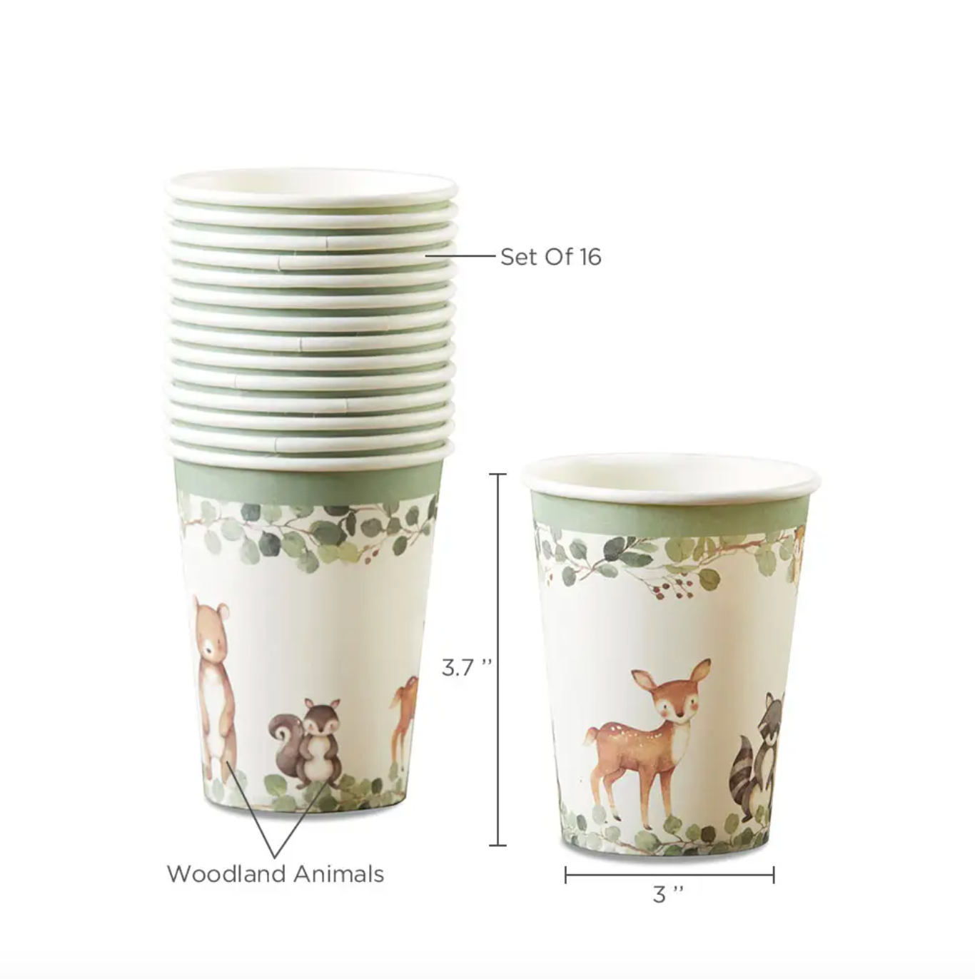 Woodland Animal 8 oz. Paper Cups (Set of 16)