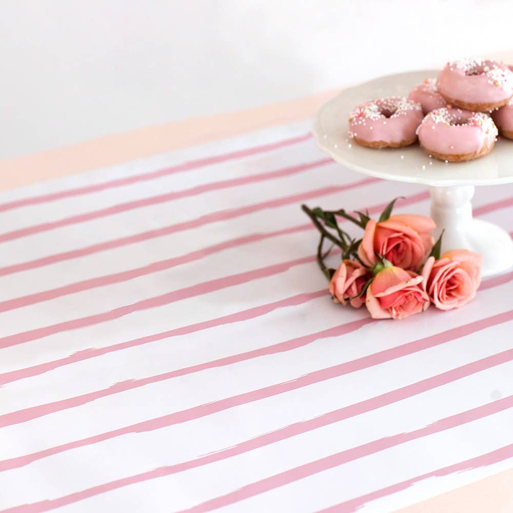 Decorative Paper Party Table Runner - Dusty Rose Pink Stripe