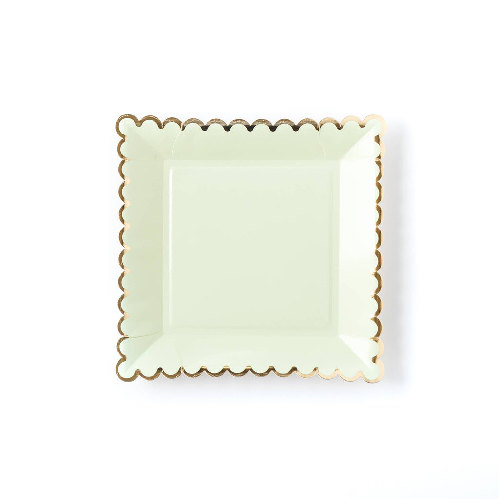 Mint Scalloped Square Party Plates 9"