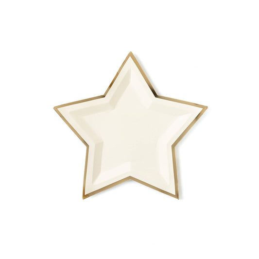 Cream Star Shaped 9" Gold Foiled Plates - 8pk