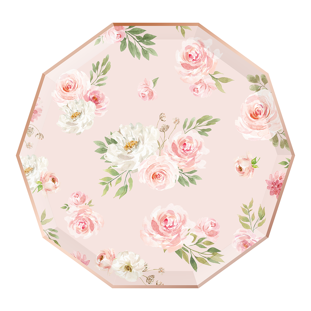 Paper Plates - Decagon - Floral - Blush & Rose Gold