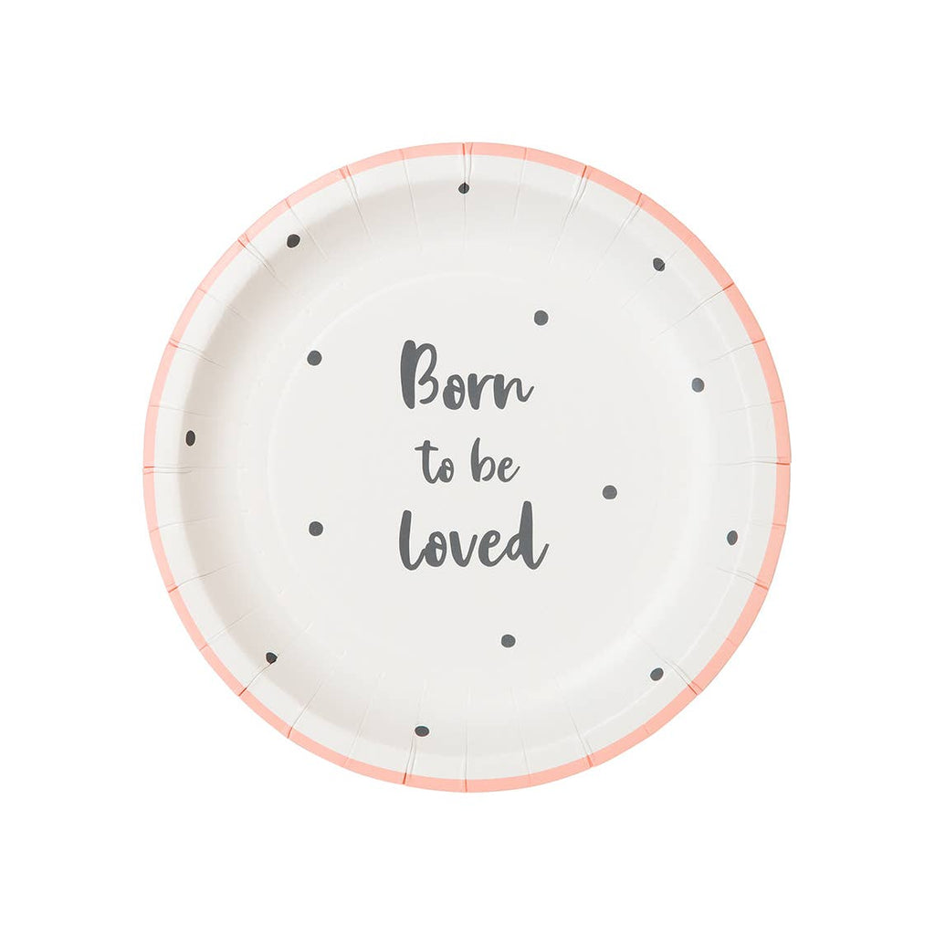 Born To Be Loved Pink Baby Shower Plates