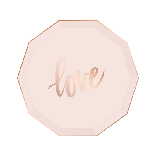 Blush & Rose Gold Love Decagon Paper Plates - 8pk