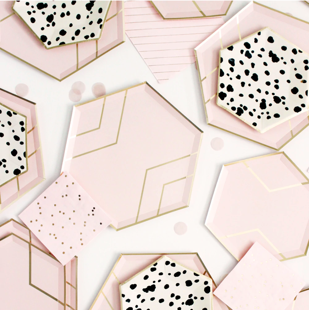 Blush & Gold Hexagon Small Paper Plates - 8pk