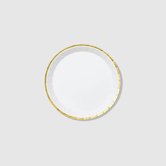 White and Gold Small Paper Party Plates - 10pk