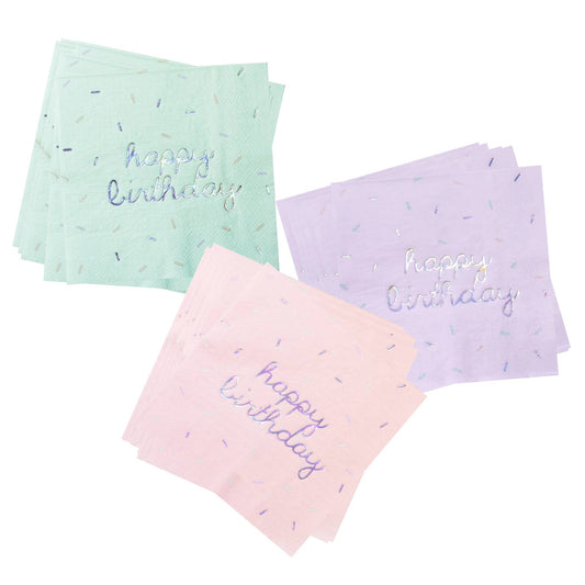 Sprinkles Assorted Pastel Happy Birthday Lunch Napkins - 24pk