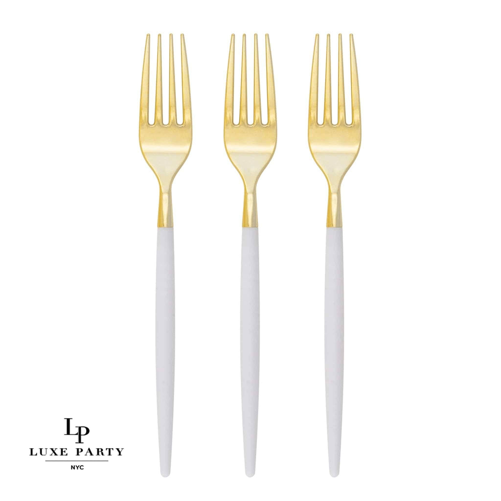 Chic Two Tone White and Gold Forks | 32 Pieces