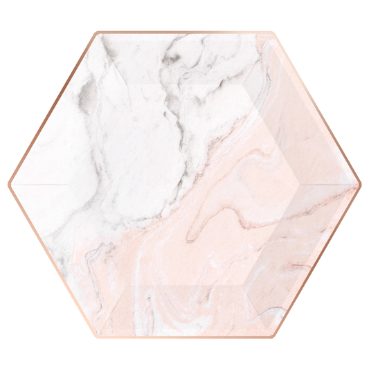 Blush, Marble & Rose Gold Large Hexagon Paper Plates - 8pk