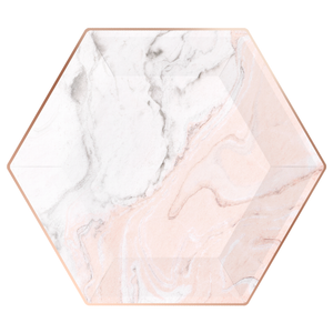 Large Paper Plates - Hexagon - Blush Marble & Rose Gold