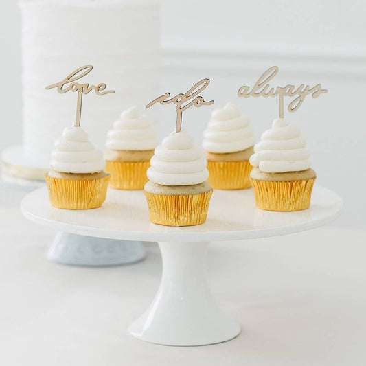 Natural Wood Cupcake Toppers - Love Collection