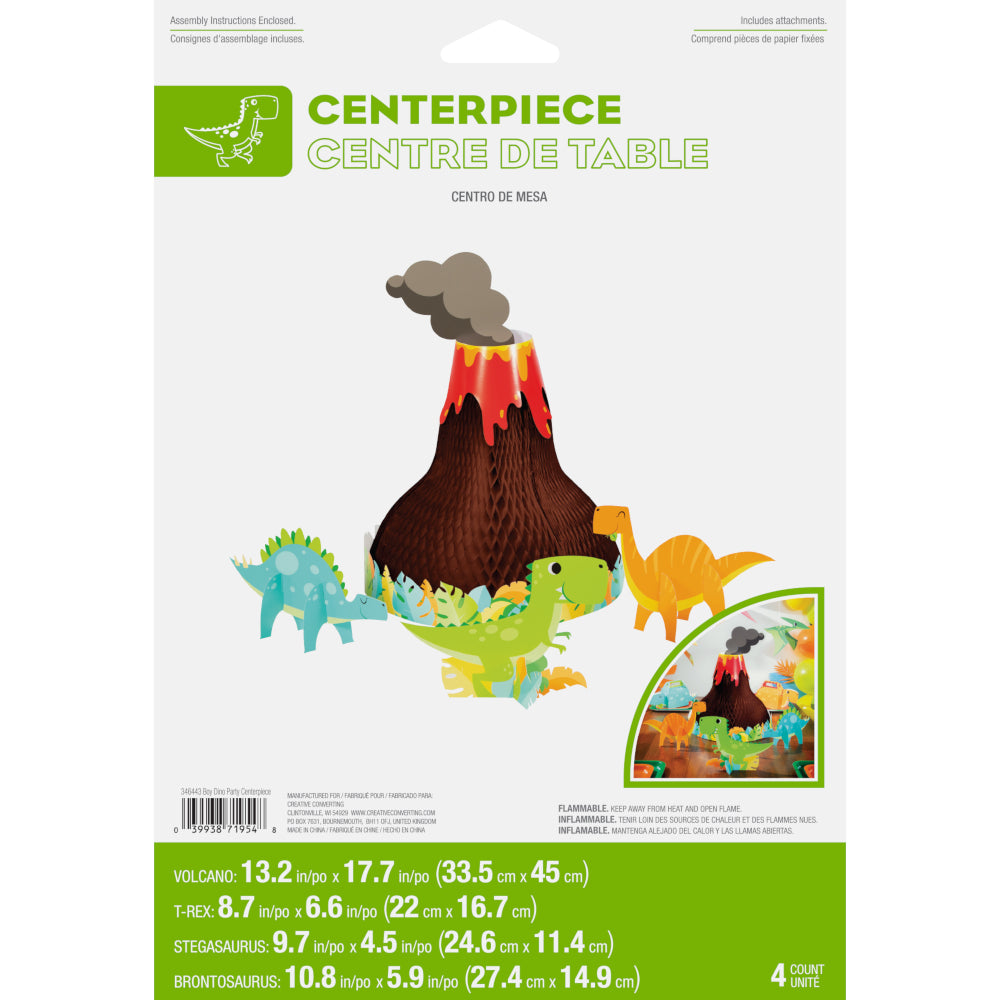 3D Dinosaur and Honeycomb Volcano 4-Piece Centerpiece Set