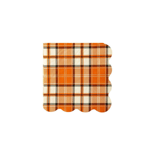 Fall Night Sky Orange Plaid Scallop Cocktail Napkins - 24pk