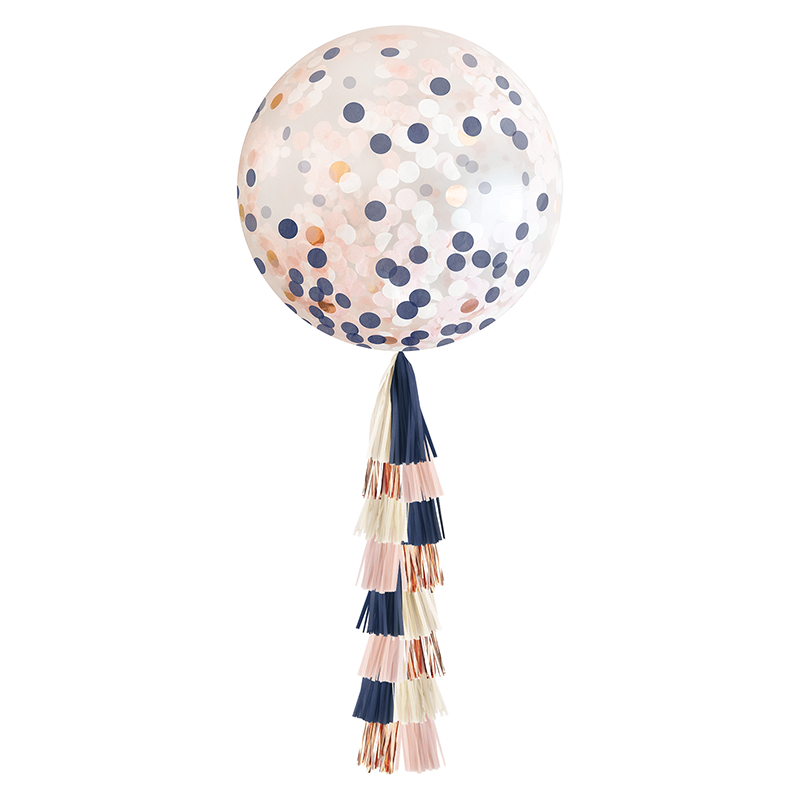 Jumbo Confetti Balloon & Tassel Tail - Navy, Blush & Rose Gold