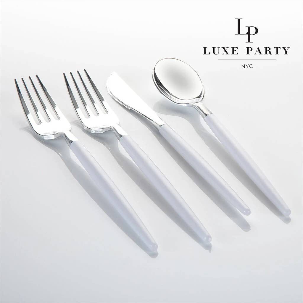 White, Silver Plastic Cutlery Set | 32 Pieces