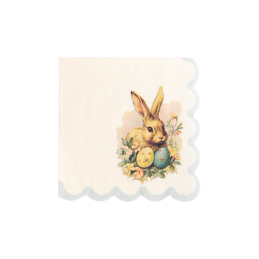 Vintage Easter Bunny Scalloped Paper Cocktail Napkins - 24pk