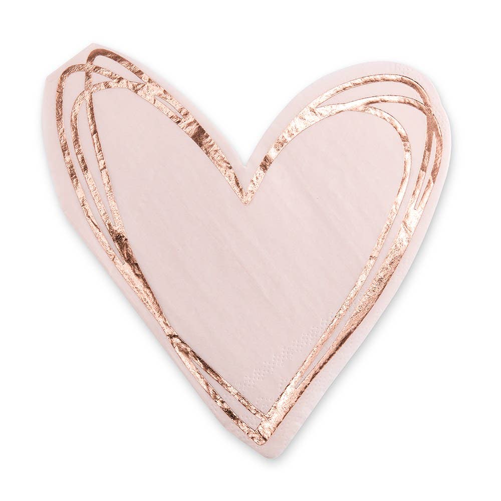 Heart Shaped Blush Rose Gold Paper Party Napkins - 20pk