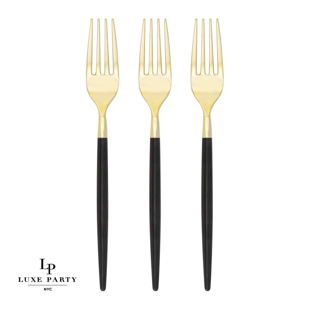 Chic Two Tone Black and Gold Forks | 32 Pieces