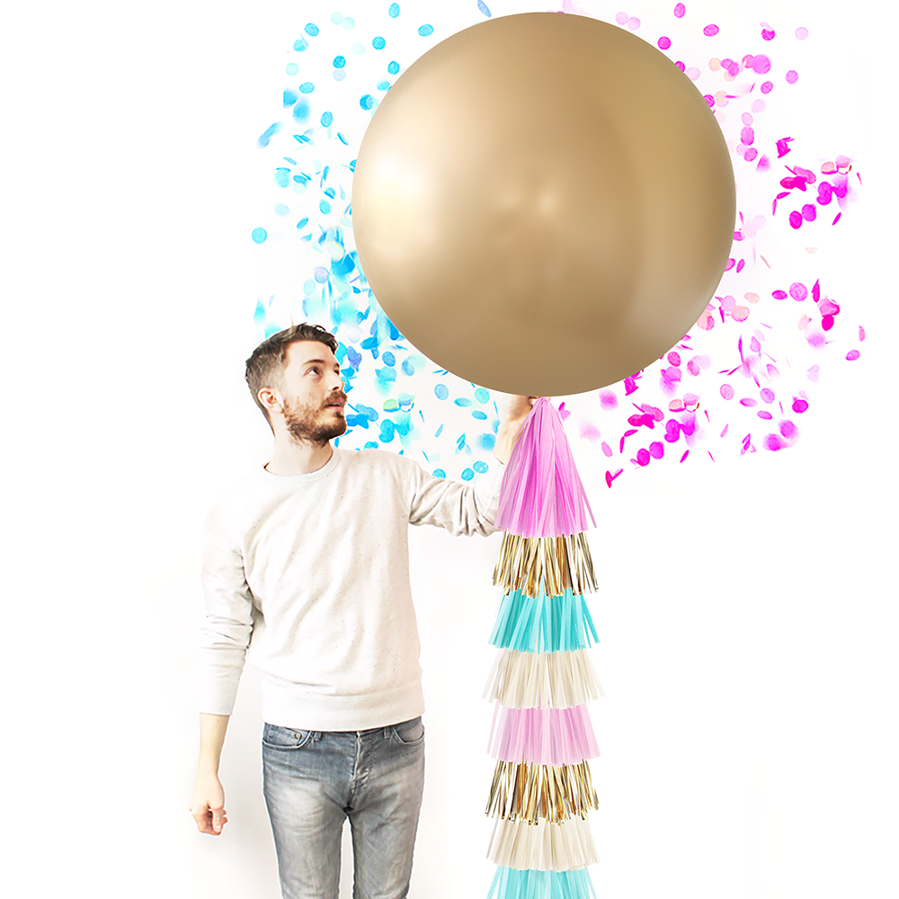 Gender Reveal - Jumbo Gold Confetti Balloon & Tassel