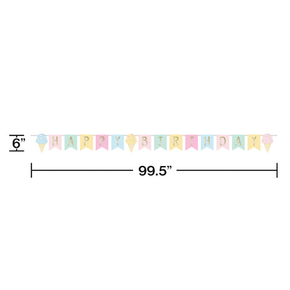 Pastel Ice Cream 'Happy Birthday' Ribbon Banner - 8ft