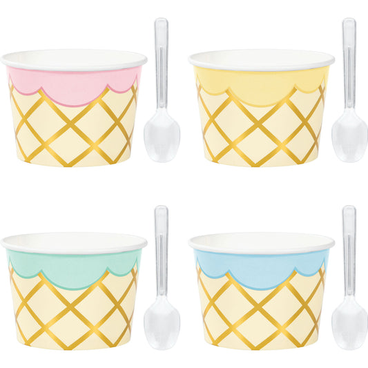 Ice Cream Party Assorted Treat Bowls with Mini Spoons - 8pk