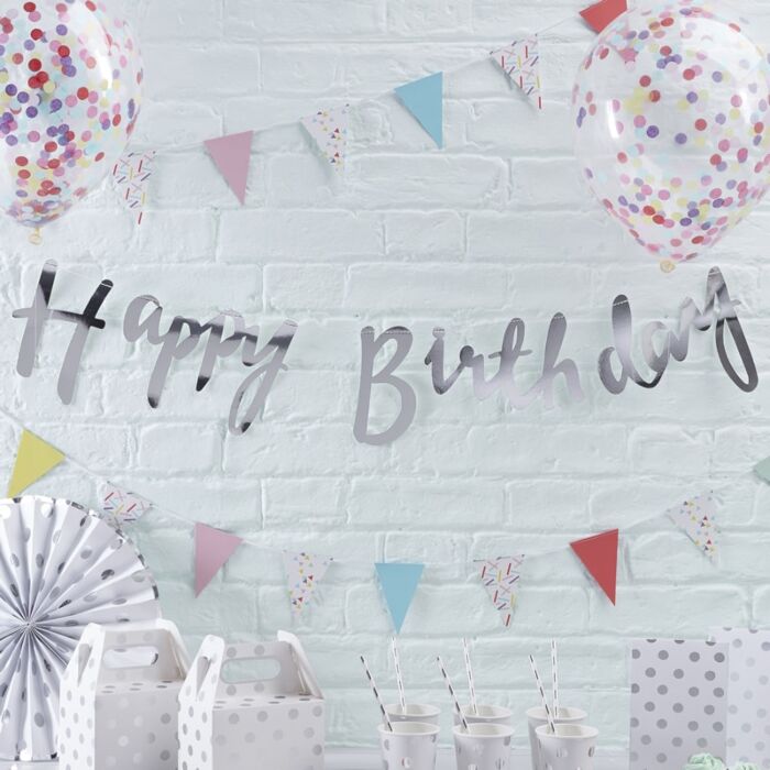 Silver Foiled Happy Birthday Banner
