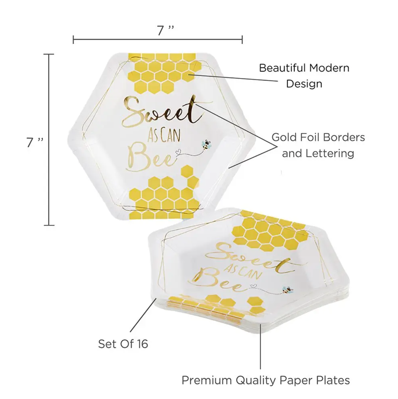 Sweet as Can Bee 7 in. Premium Paper Plates - 16pk