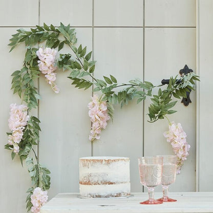 Blush Pink and Green Wisteria Foliage Garland