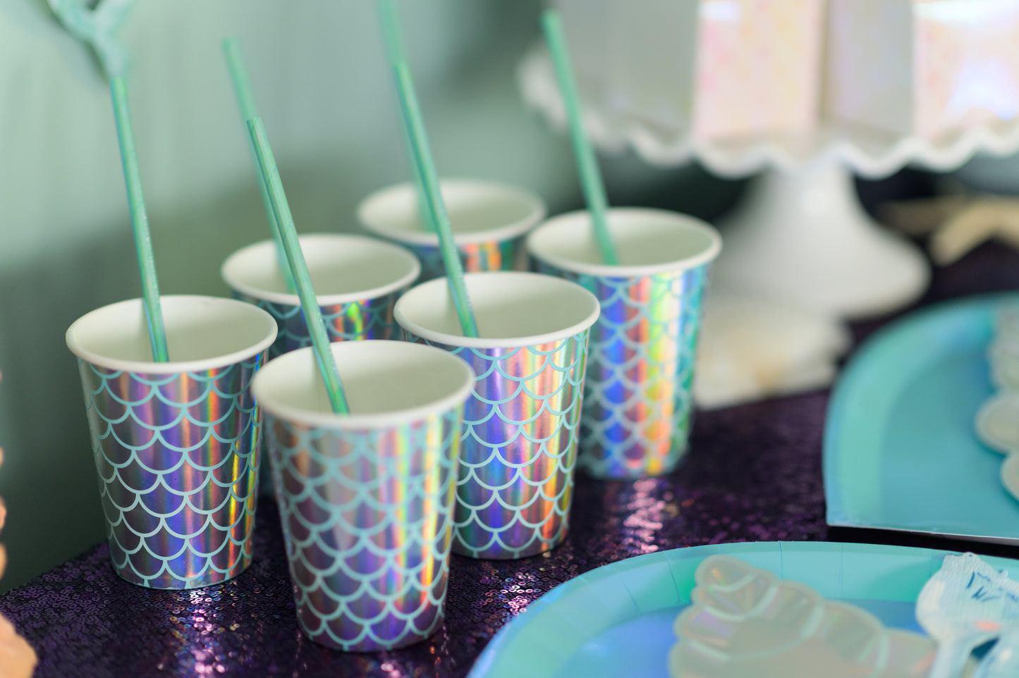 Teal Iridescent Foil Paper Straws - 25pk