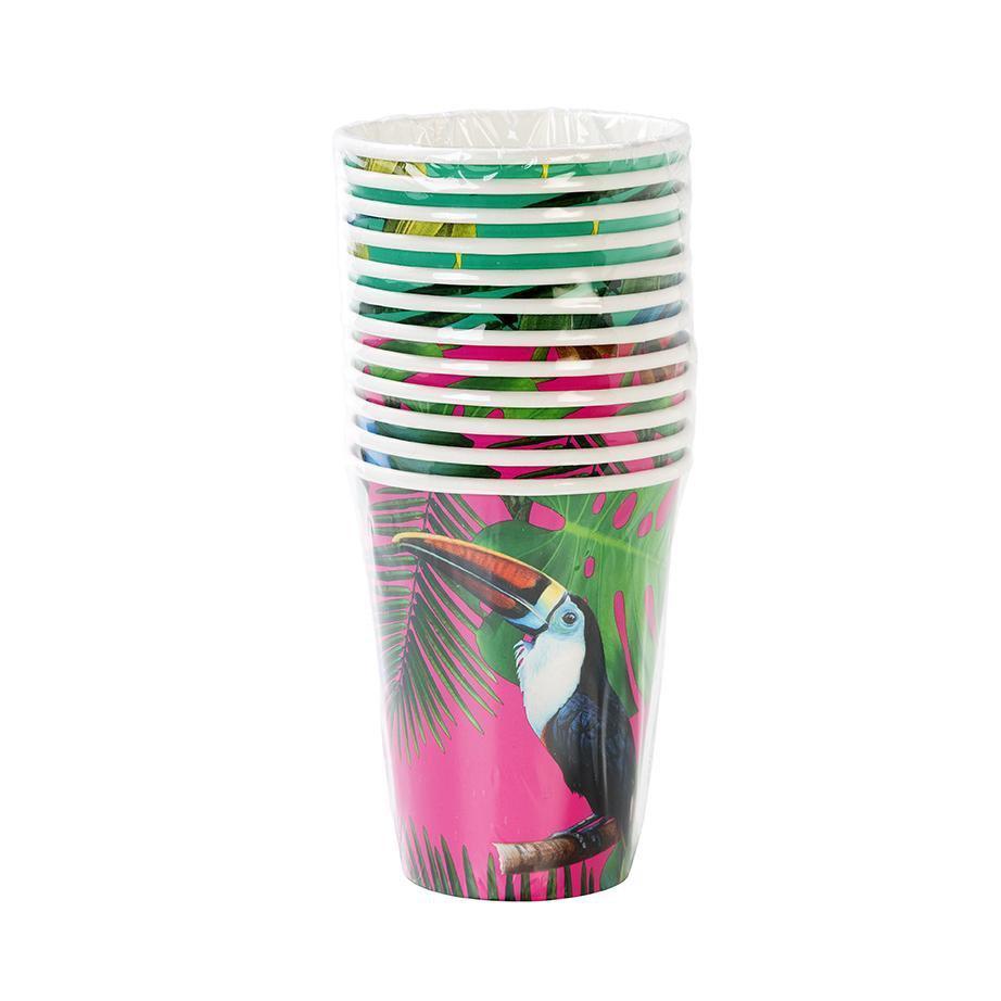 Tropical Bird Assorted Bright 12oz Paper Party Cups - 12pk